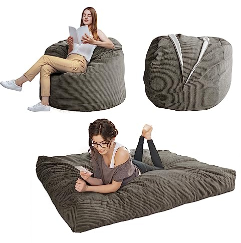 MAXYOYO Bean Bag Bed - Convertible Folds from Bean Bag Chair to Bed - Large Sofa with Soft Cover and Fluffy Filling Included for Adult, Couples, Guest (Charcoal Gray, Double)