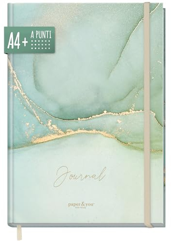 paper&you® Dotted Journal punteggiato A4+ con banda elastica Soft Green 156 pagine, taccuino, quaderno per schizzi, diario - sostenibile e rispettoso del clima