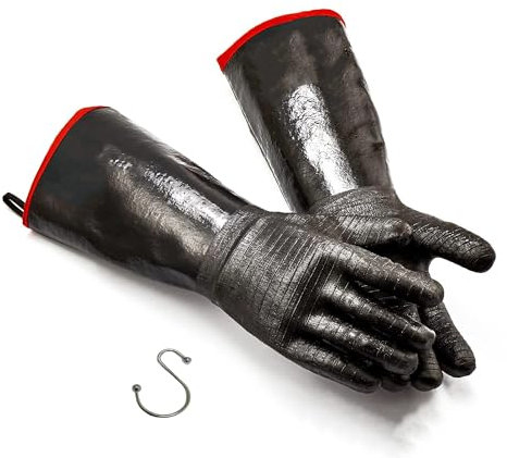 Guantes de barbacoa resistentes al calor con gancho en S de 14 pulgadas, guantes de cocina impermeables para parrilla, resistentes al aceite, guantes de cocina para freidora de pavos, hornear/horno