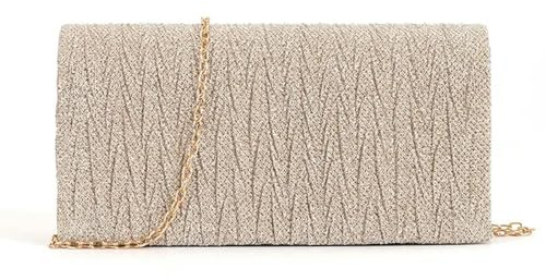 NatTco aftonväskor dam aftonväska horisontell rektangulär crossbody-väska bröllopsfest klänning kuvertväska, Champagne färg1, A