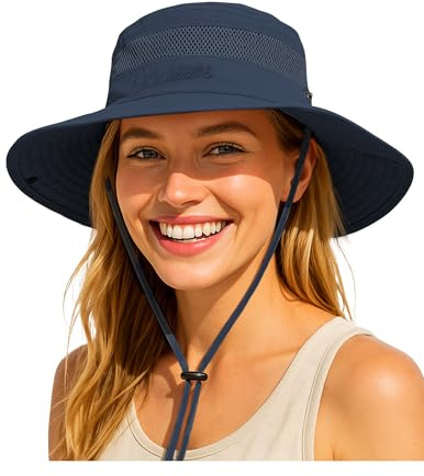 Durio Sonnenhut Damen und Herren - Outdoor Sommer Wanderhut UPF 50+ UV-Schutz Bucket Cap mit Kinnriemen Fischerhut Safarihut Faltbar Mesh Breite Krempe Campinghut