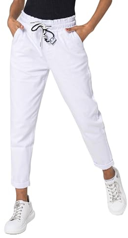 Nina Carter P500 dam joggingbyxor, hög midja, jeansbyxor, sommarjeans, Vit (P500-2), S (Smal)
