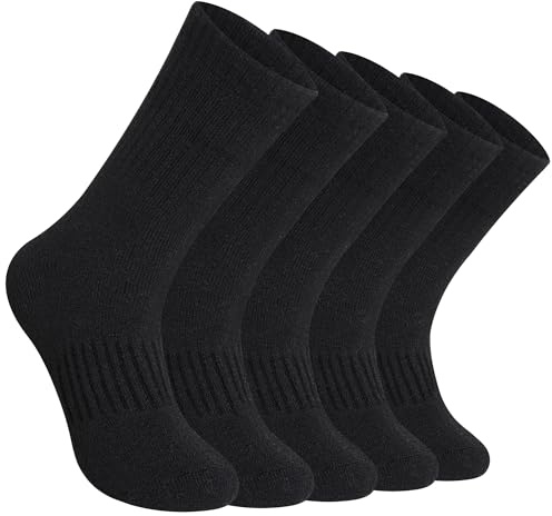 DoSmart Womens Merino Wool Hiking Socks Thermal Warm Walking Boot Winter Crew Cushion Work Socks 5 Pairs(5 Pairs Solid Black)