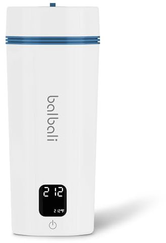 balbali Hervidor eléctrico portátil de viaje de doble voltaje de 100 a 240 V, 6 mini calderas de agua caliente preestablecidas para té, hervidor portátil de 12 onzas para viajes, color blanco