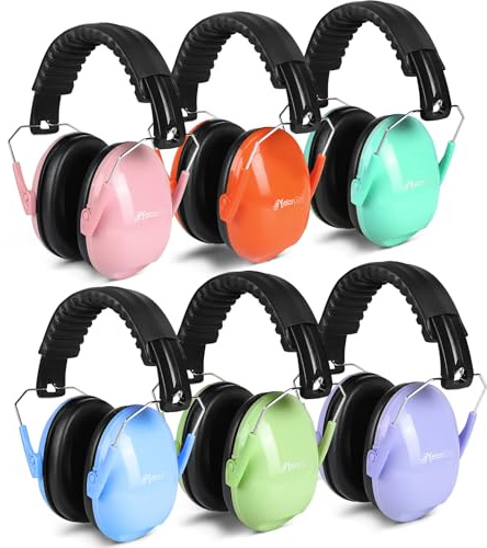 MelonArt Lot de 6 cache-oreilles pour enfants - 27 dB - SNR - Casque antibruit pour enfants - Anti-bruit - Réduction du bruit - Bleu, violet, rose, vert