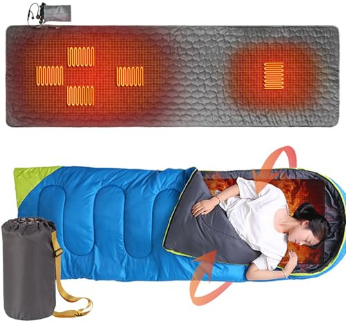 Miuxe Camping Heated Sleeping Bag Pad, USB Battery Powered Heated Blanket, Electric Heating Pad Sleeping Bag Liner Cold Weather, 5 Heating Zones