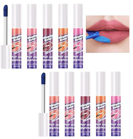 10 PCS Peel off Lip Stain,Lip Tint Peel off 10 Farben,Peel off Lippenstift Langlebiger Wasserdichter & Antihaft,Matte Lip Stain Peel off für Frauen und Mädchen,Hochpigmentierte