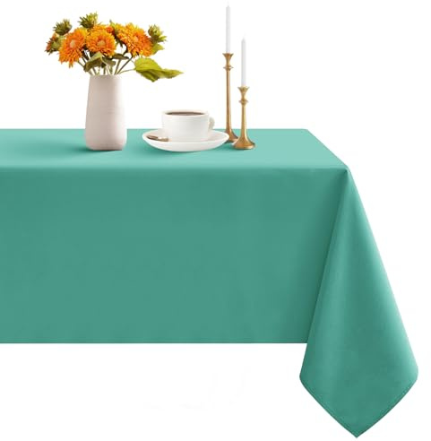 Romanstile Stain Resistant Tablecloth 100 x 140 cm Teal Blue Rectangular - Table Cover for Breakfast on the Balcony, Outdoor Lunch, Spring, Family Parties, Water Repellent, Blue Teal Refined, 4 Seats
