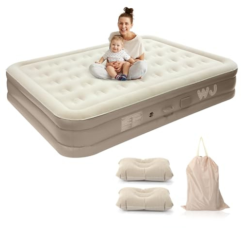 WJ King Inflatable Air bed, Air Mattress with built-in Electric Pump, Upgraded 5th Generation Pump Self-Inflation/Deflation, Blow Up Mattress Flocked Surface for Home Camping, 200x150x40cm (King)