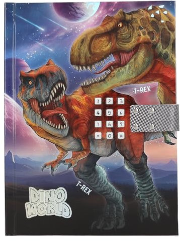 Depesche 13581 Dino World - Tagebuch mit Zahlen-Code und Sound, Buch in Blau und Lila, mit -T-Rex Motiv und 192 linierten Seiten