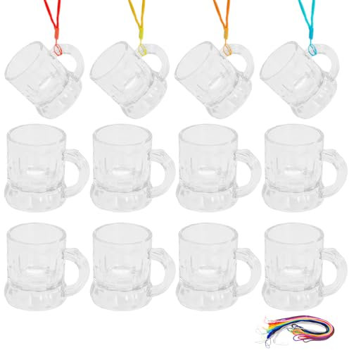 Cisolen 12 vasos de chupito de plástico, vasos de chupito para colgar con asa Vasos de chupito para fiestas reutilizable para soltero fiesta temática de carnaval boda cumpleaños (Blanco)