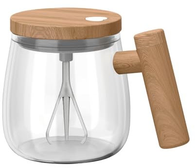 Tasse à agitation automatique de 400ML, Portable, alimentée par batterie, grande capacité, poignée en bois, électrique, verre à mélange automatique, tasse à café, lait en poudre, transparente 400ML/47