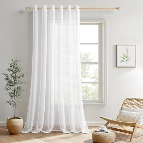 MIULEE Sheer Voile Vorhang mit Ösen Transparente Optik Gardine Ösenvorhang Ösenschal Transparent Durchsichtig für Schlafzimmer Wohnzimmer 200x225 cm (B x H) 1er Set Weiß