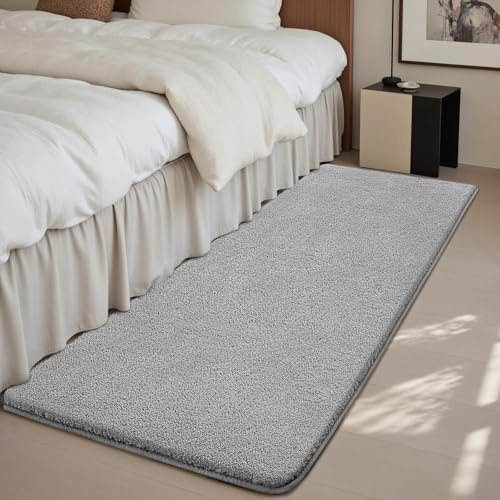 Sour Lemon Teppiche, Wohnzimmer, 60 x 120 cm, grauer, zotteliger flauschiger Nachtteppich, Kurzflor-Teppich, weicher Läufer, rutschfest, waschbar, moderner Bodenteppiche für Kinderzimmer, Schlafzimmer