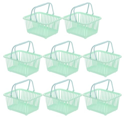 PATIKIL 8PCS Piccolo Cesto Di Plastica, Mini Cesto Per Archivio Cestino Della Spesa Piccolo Con Manico Organizzatore Acqua Filtrata Per Organizzare Giocattoli Frutta Verdura Snack, Verde