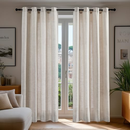 Deconovo Tende per Interni Effetto Lino con Anelli – Set di 2 Pannelli da 140x270 cm, Tende Moderne Traspiranti e Decorative per Soggiorno, Camera da Letto, ufficio e Cameretta, Lino