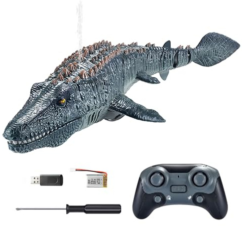 RC Mosasaurus Water Toy - Simning Mosasaurus Toy, Remote Water Dinosaur | Poolleksak med lätt & sprayvatten, Aqua Dinosaur RC-båt, fjärrkontroll reptilleksak, badtid RC för barn