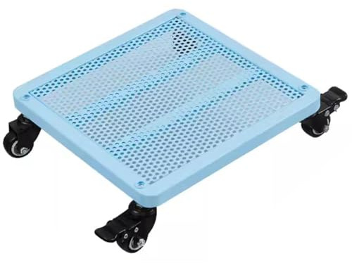 Support à roulettes pour pot de fleurs d'intérieur sur roulettes, chariot rectangulaire en métal, 35 x 30 cm, bleu, idéal pour le jardinage intérieur et la décoration de la maison