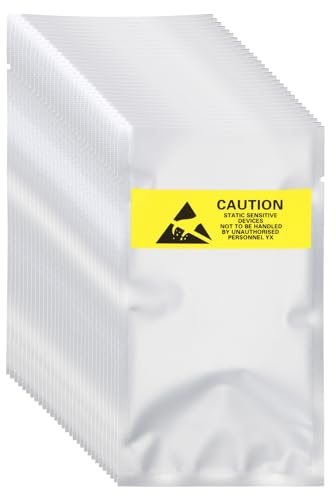 sourcing map 100 bolsas antiestáticas de 3.1 x 5.9 pulgadas, bolsa de blindaje ESD con etiquetas para disco duro, disco duro, SSD, placas base de dispositivos electrónicos, color plateado