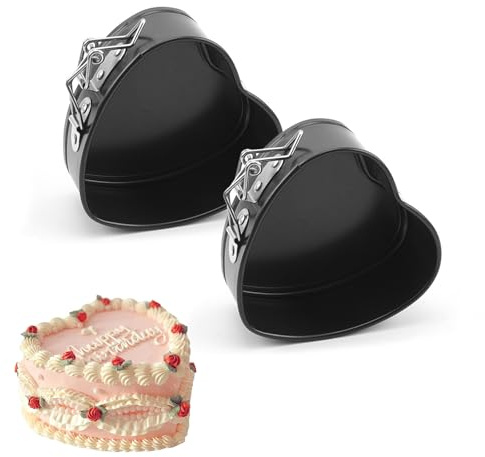 pclapora 2 Stück Springform, 11 cm Mini Springform, Herzbackform, Kleine Kuchenform mit Antihaftbeschichtung, Kuchenform Removable Base für Kuchen, Gleichmäßige Bräunung, Backform, Schwarz