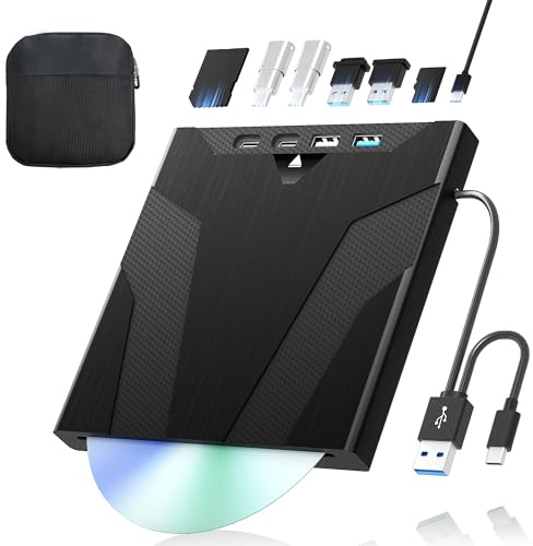 juwuoi External Blu Ray Player Read, CD/DVD/BD Read, 8-in-1 Blueray/DVD Drive for PC Laptop, USB 3.0 Blu ray Drive with SD/TF Port Compatible with Windows 11/10/8 Linux Mac OS