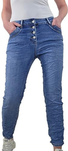 Karostar Dam stretch jeans | boyfriend byxor med knapplist | Basic 5 fickor denim byxor, S, S