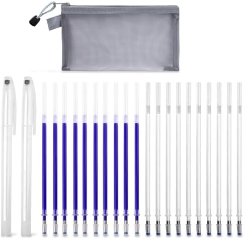 BAHME Plumas Borrables por Calor, Marcadores de Truco, Tiza de Corte, Accesorios de Costura, 2 Colores Marcadores de Tela con 20 Recambios, Intercambiables para Patchwork, Costura, Sastrería y Telas