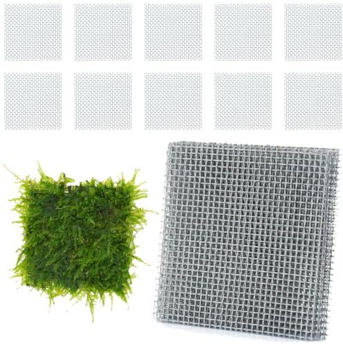 Seutmrou 10 Piezas Almohadillas de Malla para Musgo acuático, Red de Malla de Alambre para Acuario, Red de Musgo para Acuario para Fijar y propagar musgos acuáticos