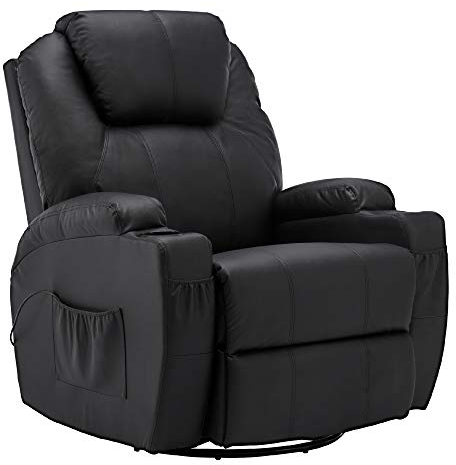 M MCombo Fauteuil de Massage Fauteuil TV Fauteuil Relax 7020, avec Chauffage Rotatif basculant 360°, réglable manuellement (Similicuir Noir)