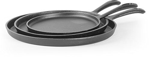Commercial CHEF 3-Piece Cast Iron Griddle Set, Pre-Seasoned Cast Iron, Includes 8”, 10” & 12” Griddle Pans, Works on All Cooktops Including Induction, Outdoor Cookware for Campfires, CHCI81012
