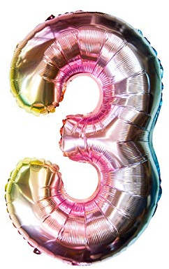 Oblique Unique® Folien Luftballon mit Zahl Nummer für Kinder Geburtstag Jubiläum Silvester Party Deko Folienballon in Regenbogenfarben Farbmix - Zahl wählbar (Nr 3)