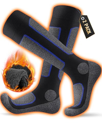 HIYATO Skisocken aus Merinowolle 2 Paar, Warme Thermosocken, Dicke Wintersocken für Skifahren Outdoor Wintersport Herren Damen (43-46, 2 Paar | Blau)