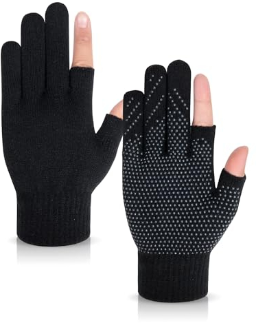 Becellen Rutschfest Strickhandschuhe, Fingerlose Thermisch Handschuhe Touchscreen Winter Gestrickte Glove für Herren Damen