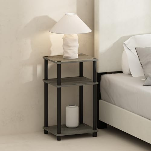 Furinno JUST Night Stand, 3-Tier Turn-N-Tube Nightstand, Toolless Bedside Table, End Table, Side Table with Open Storage for Bedroom, Living Room, French Oak
