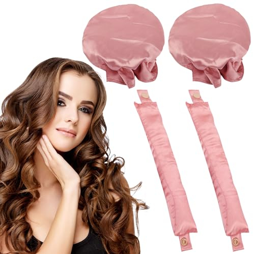 KEYRI Set di 2 bigodini senza calore, con retina per capelli lunghi e medi, per dormire durante la notte, strumenti fai da te per acconciature (rosa)
