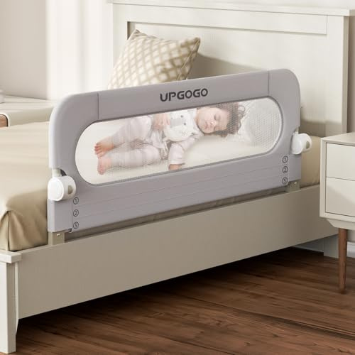 UPGOGO Folding Bed Rail for Toddlers,Baby Bed Rail Guard with Reinforced Anchor Safety System,Fit Bunk,Full Size,Queen,King,Twin(Grey,43x23.6)