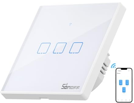 SONOFF Smart Light Switch, WiFi Smart Touch Switch Smart Wall Light Switch Works with Alexa and Google Home, APP Remote Control & 433MHz RF Control, Neutral Wire Required, White, 3 Gang T2EU3C