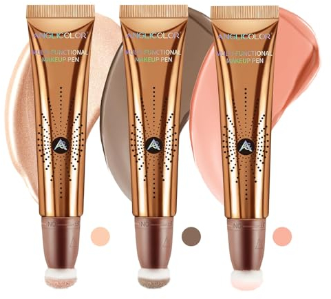 Anglicolor Contouring Viso, Blush Liquido, Illuminante Viso, Duraturo a Lungo, Impermeabile, Alta Visibilità Del Colore, Facile da Applicare (01+04+05, 36ml)