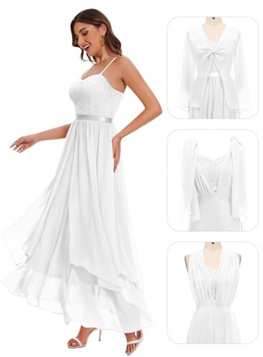 Homrain Damen Mehrweg Weiß Abiballkleider für Kleid Hochzeitsgast and Brautjungfernkleider Spitze V-Ausschnitt Fürmal Kleid,Weiß L