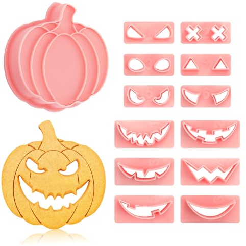 Kiiwah 17 Piezas Moldes para Galletas Halloween, 3D Calabaza Cortapastas para Niños, Cortadores Galletas Cookie Cutter Kit para Pastry Fiesta Hornear Decoraciones