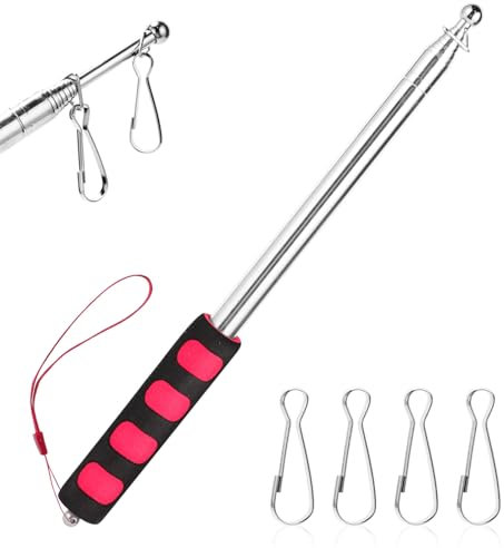 Risipu 8.2FT Telescopic Flag Pole,Stainless Steel Handheld Portable Extendable Retractable Flagpole with Anti-Slip Grip Clip for Tour Guide Festival Teaching Pointer (8.2ft - Red&Black)