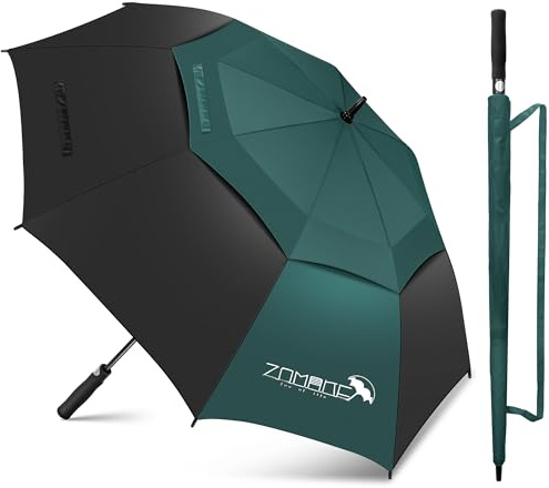 ZOMAKE Parapluie Golf 68 inch,XXL Parapluies de Golf Grande Double Canopée Anti Vent,Extra Large Automatique Ombrelle de Homme Femme(Noir&Vert Foncé)