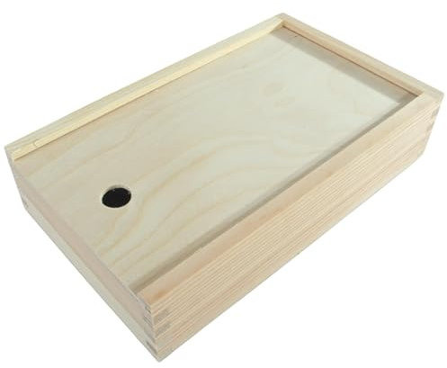 WooDeeDoo Wooden Box with Slide Lid | Crayons Pencils Desktop Holder Case Storage Organiser for Office Home School | Cut-out Hole for convenient opening | 25 x 15 x 5.5 cm | Plain Decorative Wood