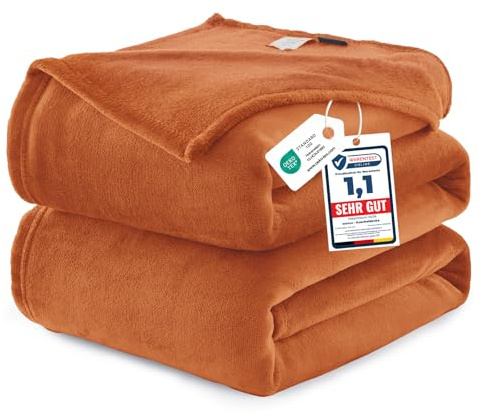 WAVVE Gosig filt fluffig filt fleecefilt – soffpläd orange 220 x 240 cm filt soffa filt mjuk, XXL stor filt soffa lätt