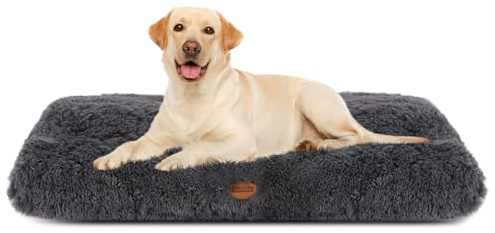 Nobleza Cama para Perro Grande, Lavable, Peluche Largo, Suave y Esponjoso, Antideslizante, Gris Oscuro, 110x73cm