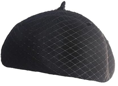 ZENZDS 56-58CM 1/2 bérets en Laine pour Femme avec Voile et Fleur béret français Vintage Taille Unique (56-58 cm) Chapeau de Peintre réglable Chaud Hiver Automne Chapeau