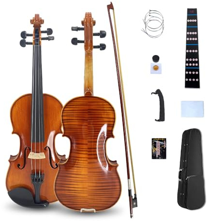 Vetimobato 4/4 Violin Set Full Size Fiddle Kit Handmade Solidwood for for Adults Beginners with Hard Case, Shoulder Rest, Rosin, Bow and Extra Strings