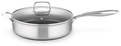 GSW Schmorpfanne Inoxxa Black, Hohe Pfanne mit Glasdeckel & Gegengriff, Edelstahlpfanne, Wabenpfanne mit kratzfester Antihaftbeschichtung, Bratpfanne Induktion, 28 cm