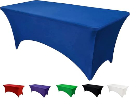 Newthinking 6FT Stretch Tablecloth for Craft, Spandex Stretch Table Cloth, Washable and Wrinkle Resistant Market Stall Table Cover for Banquet Folding Table Event Wedding (Dark Blue)