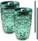 Bicchiere verde con coperchio e cannuccia, 2 bicchieri da 440 ml, in vetro per smoothie con coperchio e cannuccia, bicchiere in vetro con design a diamante per tazza da caffè, bicchiere da tè e tè